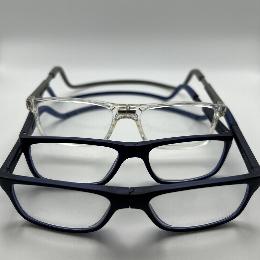 Slastik Eyeglasses Lot Of 3 Magnetic Frames Clear/Blue Rubber